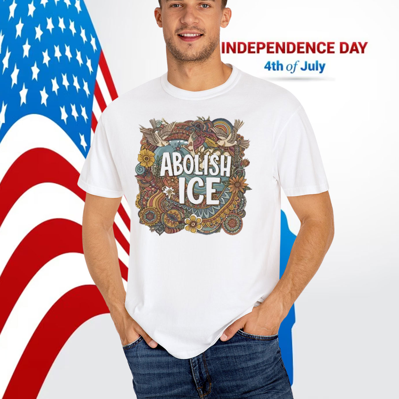Abolish Ice Hippie Floral T-Shirt