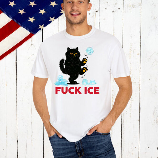 Fuck Ice Funny Black Cat T-Shirt