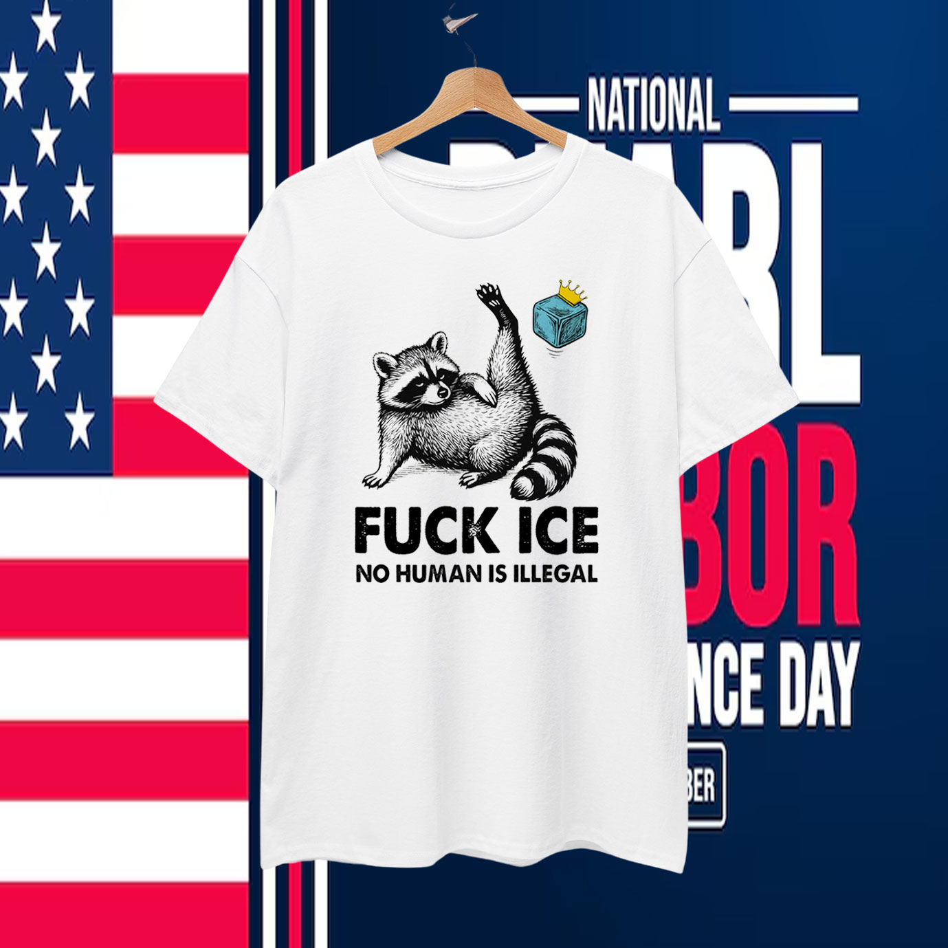 Funny Raccoon Fuck Ice No Human Is Illegal T-Shirt