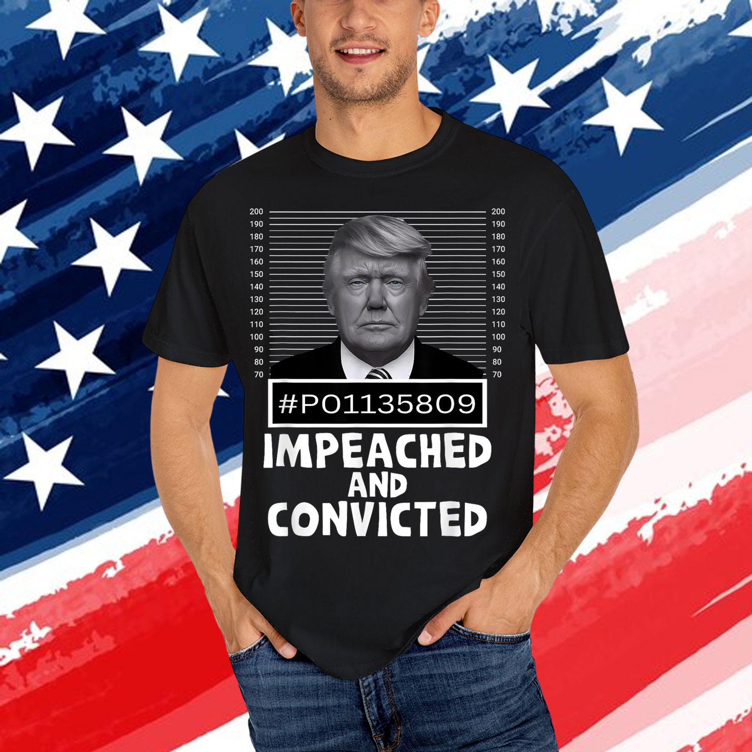 Impeached And Convicted Felon 45 Funny Anti Trump Mugshot Shirt