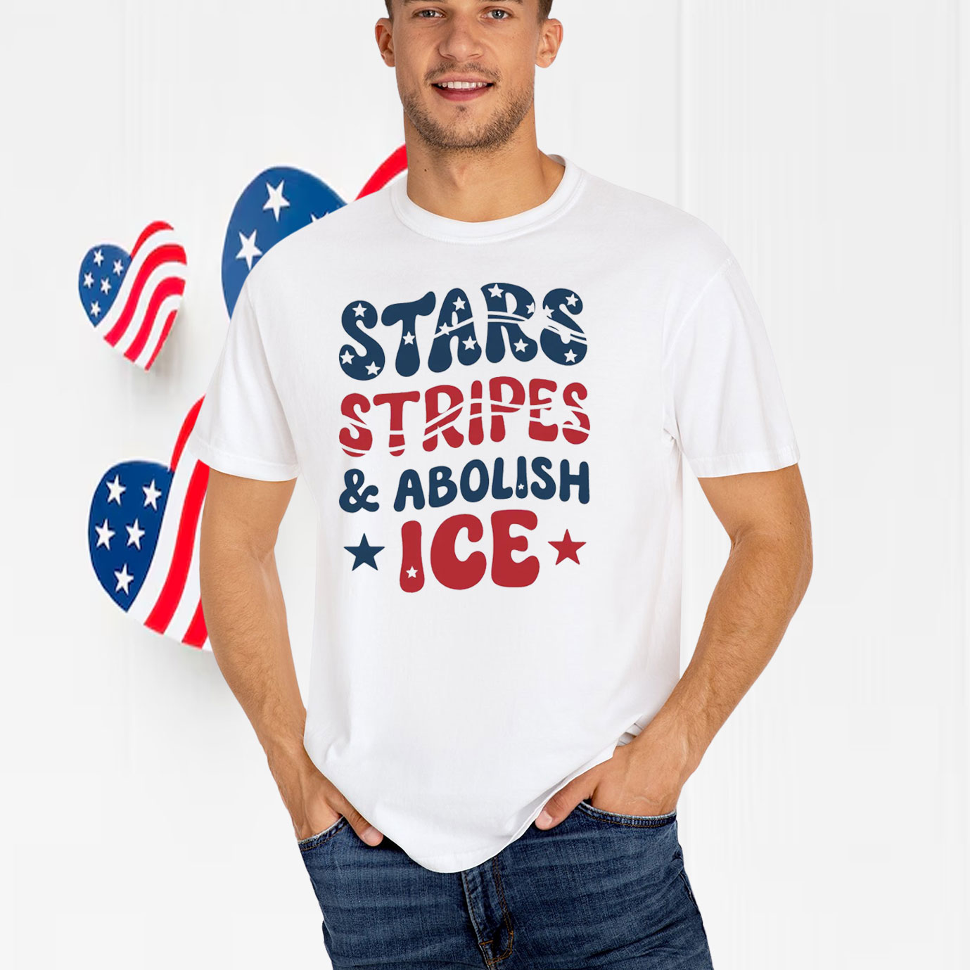 Stars Stripes and Abolish ICE T-Shirt