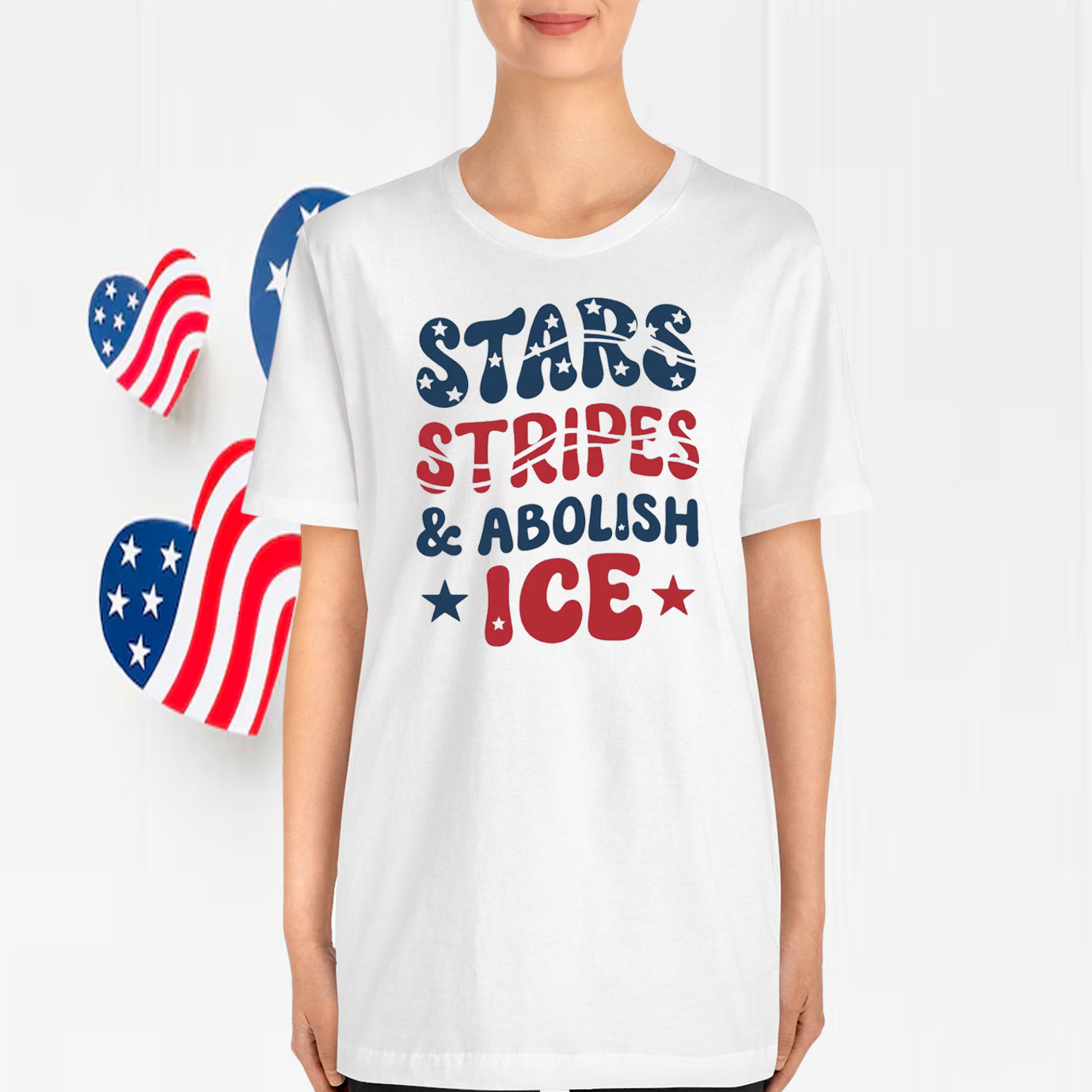 Stars Stripes and Abolish ICE T-Shirt