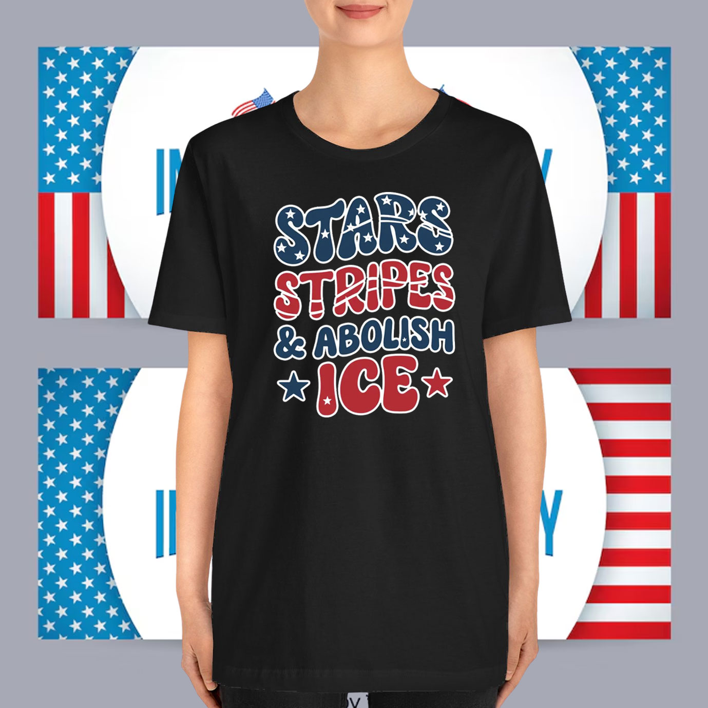Stars Stripes and Abolish ICE Shirt
